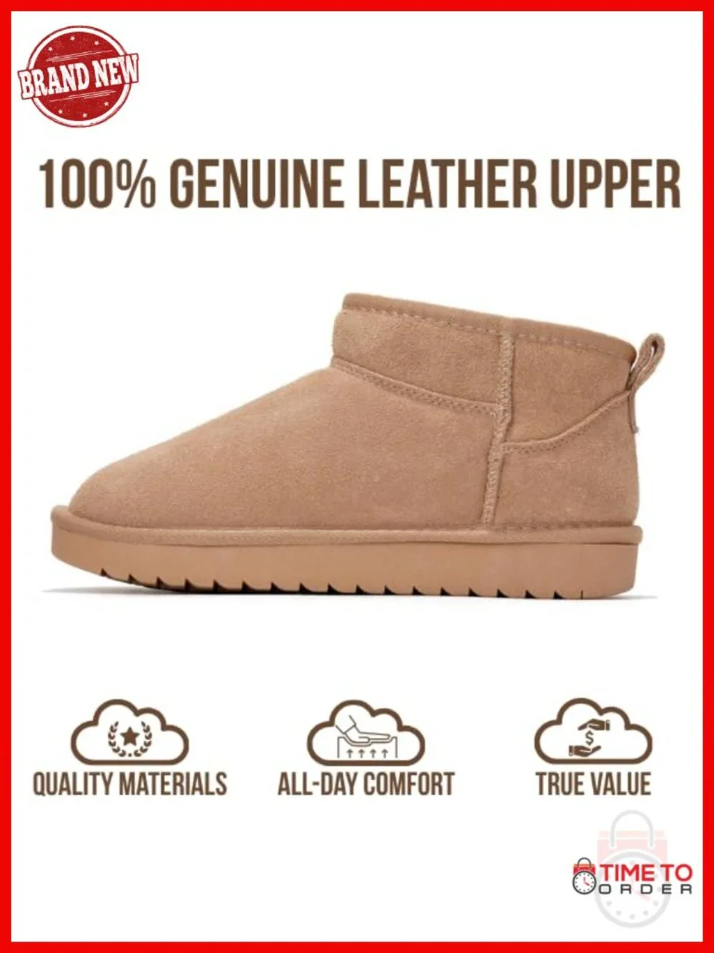 Genuine Leather Ankle Boots with Memory Foam Insole Water Resistant Winter Boots